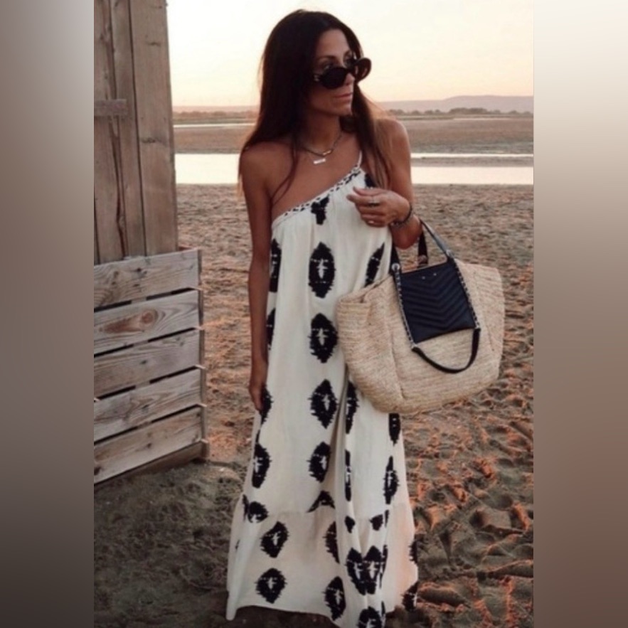 Zara One Shoulder Black And White Dress